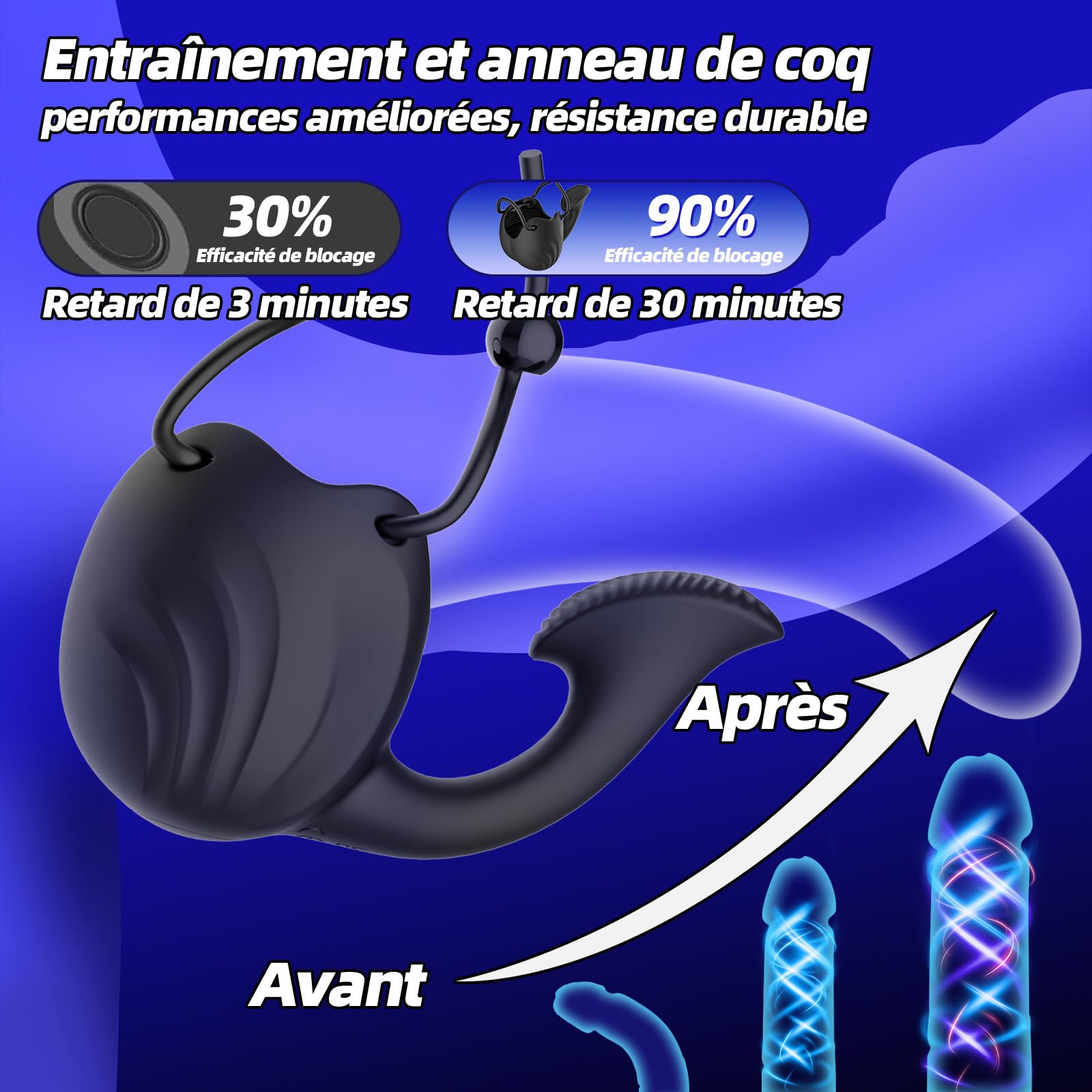 Sex Toýs Homme Vibromasseur Masseurs de Prostate Anal Plug Anneau Pénien Retardateur 10 Mode Entraînement du Gland éjaculation Retardée Stimulateur Testiculaire Convient aux Hommes et aux Femmes