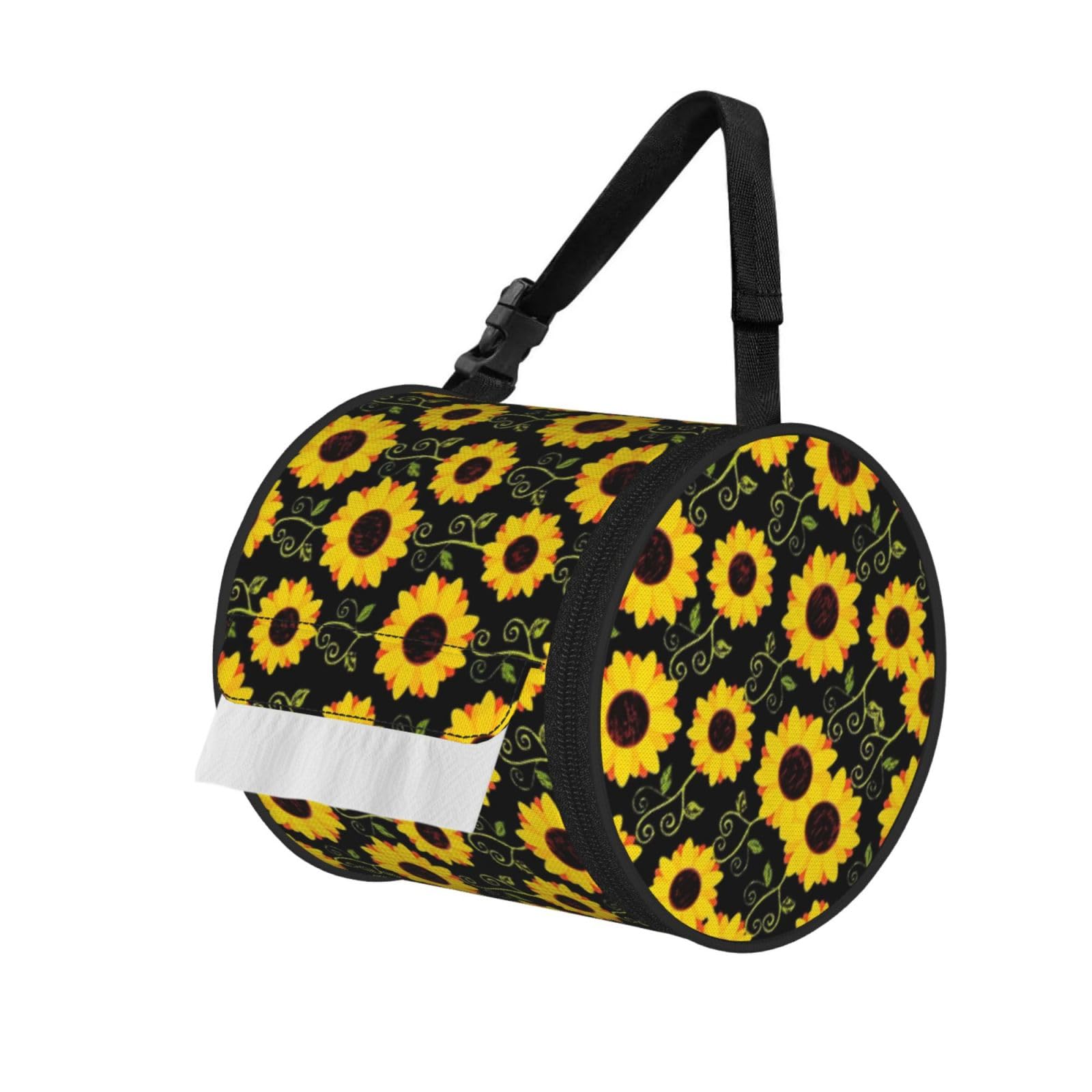 Floral Sunflower Print Hanging Toilet Paper Holder Camping Paper Towel Holder Portable Car Roll Paper Storage Bag With Adjustable Strap Suitable For Bathroom,Kitchen