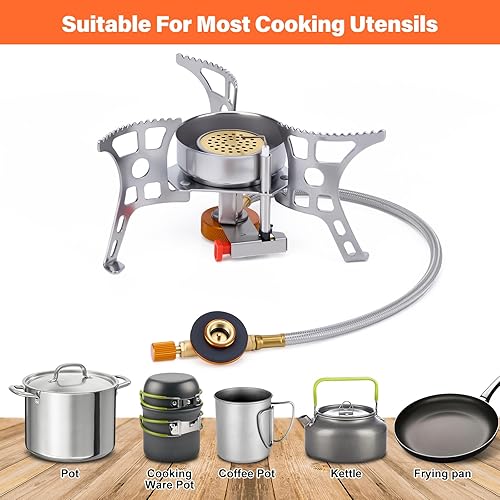 Miniatura 9 de WADEO Estufa de camping resistente al viento de 3900 W, estufa de gas para acampar con encendido piezoeléctrico, estufa de mochilero portátil con