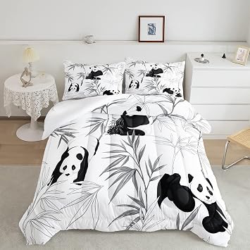 CVHOUSE Kawaii Panda Bedding Set, Queen Size, Cute Comforter Set - Duvet Set & Quilt Set for Kids Bedroom Decor - 3 Pieces
