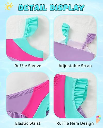 Miniatura 3 de Mioglrie Traje de baño para bebé niña de verano de 2 piezas traje de baño para niña playa niñas bloque de color bikini traje de baño 2T-6T