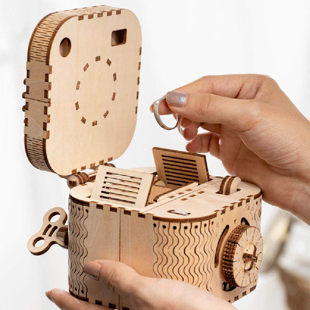 3D drewniane puzzle DIY zestawy do budowania modeli, puzzle, mechaniczna skrzynia na skarby Model DIY łamigłówka projekty dla dorosłych dzieci w wieku 14 lat
