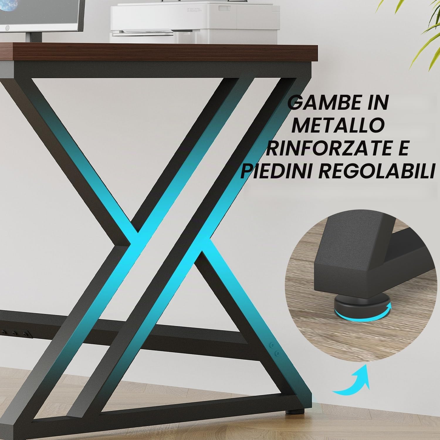 LVB Scrivania grande per computer, scrivania da ufficio, per casa, ufficio, studio, gaming, PC, tavolo in legno, metallo, mobili da ufficio, design industriale, grigio scuro, 180 x 80 x 75 cm