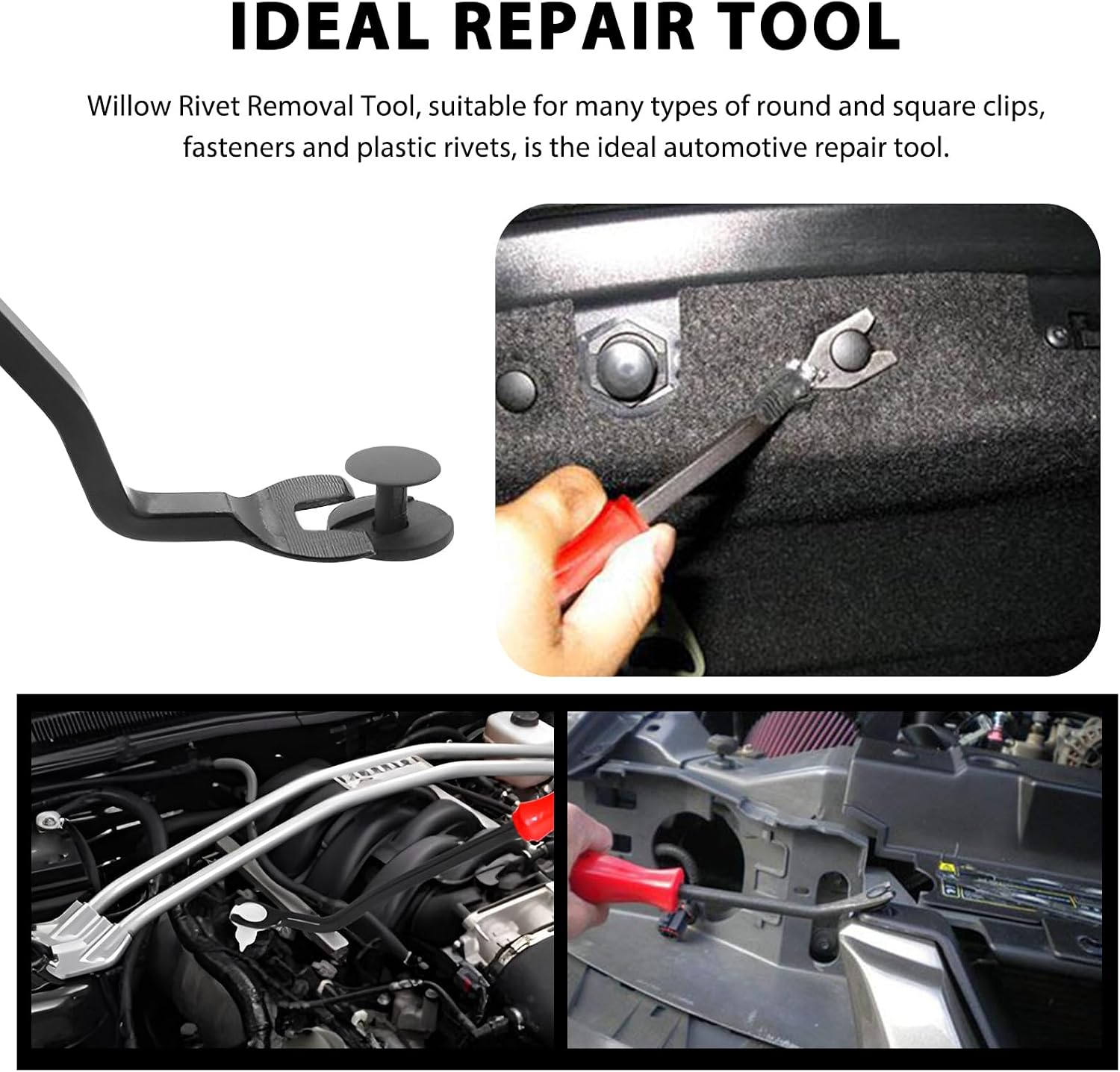 6PCS Auto Trim Removal Tool Set, No-Scratch Plastic Car Body Fastener Remover with Metal Pry Board, Universal Vehicle Trim Remover Pry Bar for Door Panel Dashboard Clip