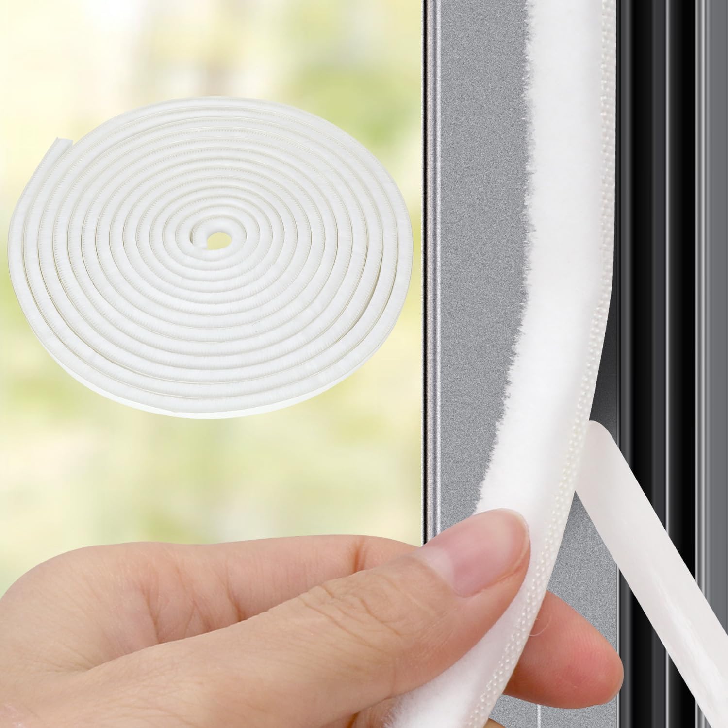 SUNMON Brush Seal, Door Seal, Self-Adhesive 9 mm (W) x 9 mm (D) x 6 m (L), White Door Floor Seal, Insect Protection, Sealing Brush for Door, 4.5-8 mm, Window, Wardrobe, Draught Excluder for Doors