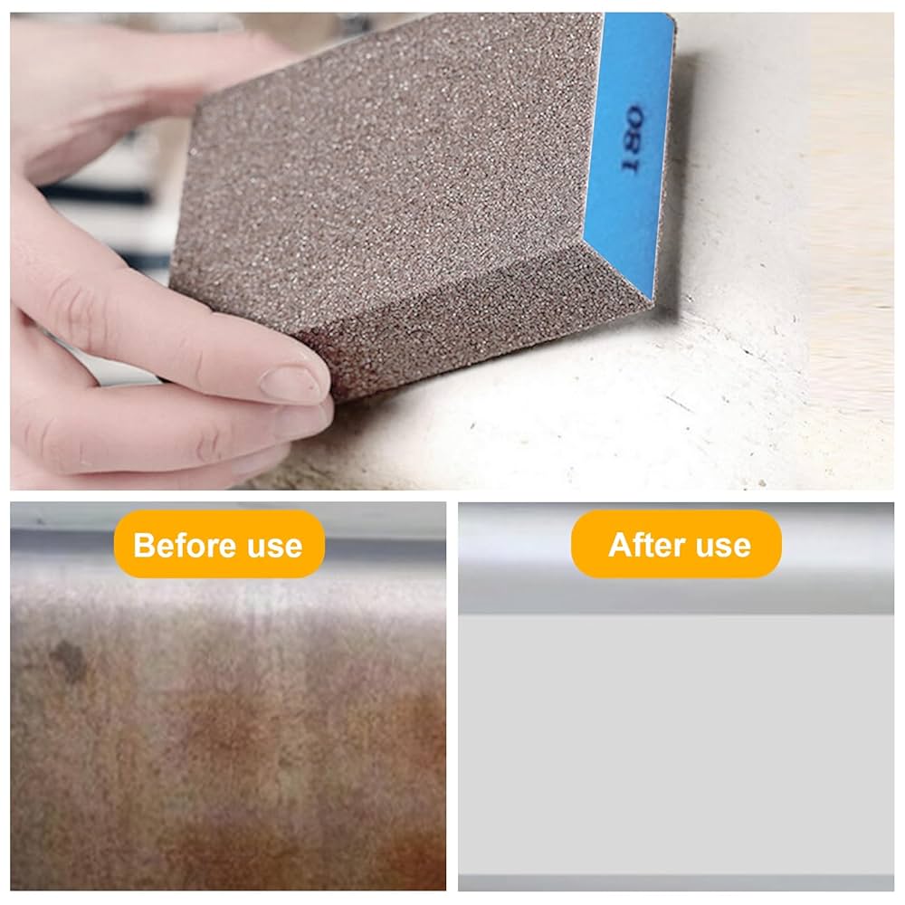 Kit 6 Spugne Abrasive Con Grana 60/80/100/120/180/220 - Lavabili E Riutilizzabili Per Legno, Metallo, Vernice E Pareti - Dimensioni 7x10x2.5cm