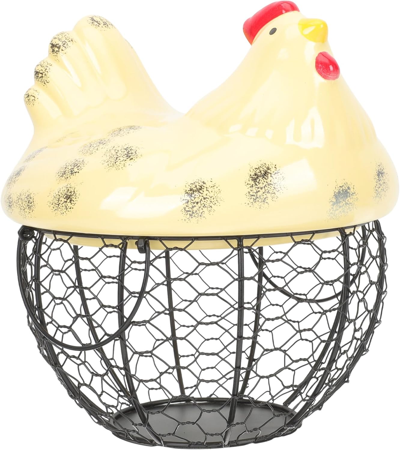 Farmhouse Style Egg Storage Basket with Lid Metal Wire Mesh Chicken Egg Holder Portable for Household Organization