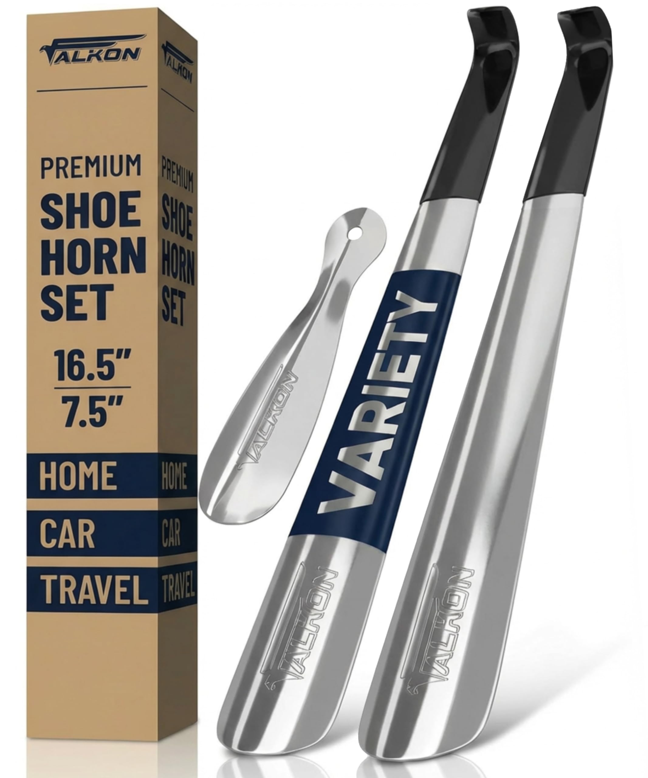 FALKON Shoe Horn Long Handle- Metal Shoe Horn Sets for Men Women and Children TSA Friendly