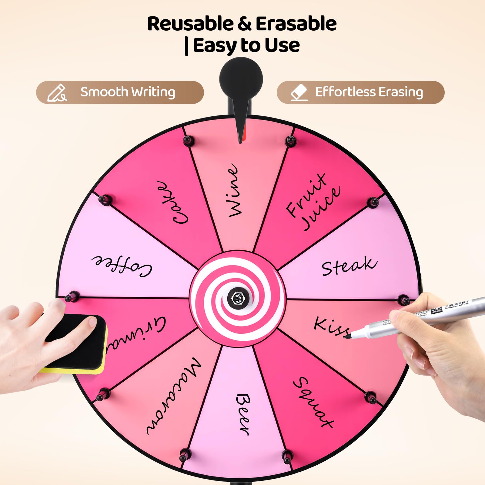 Mekturm Portable Prize Wheel, Spinner Top Roulette Wheel with Marker Pen, Tabletop Roulette Spinnings Wheel with Screwdriver - Image 2