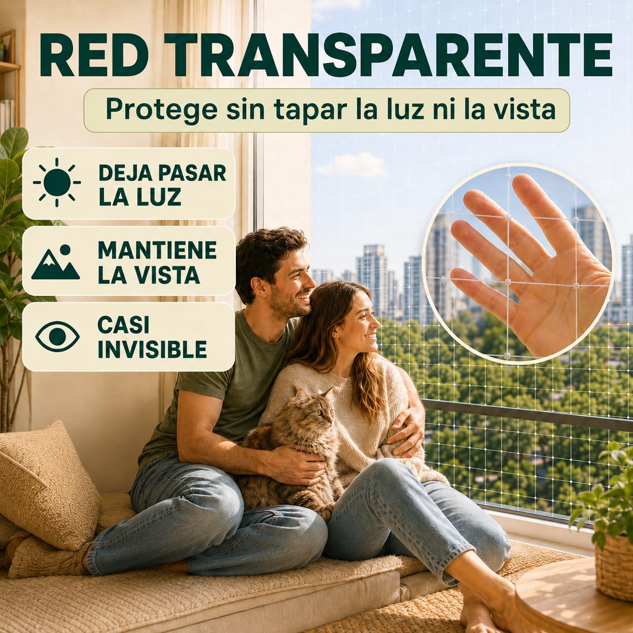 Red para Gatos Terraza Transparente 3x8m – Malla Protectora Balcón y Ventanas | Red Seguridad Gatos con Kit Fijación, Ganchos, Cuerda y Juguete | Resistente UV