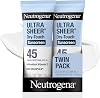 Protector Solar Loción Neutrogena Ultra Sheer Dry Touch SPF 45, 2 x 3 fl. oz | Protección UVA/UVB, Ligero, Resistente al Agua hasta 80 Minutos, Libre de PABA y Oxybenzone 3 Fl Oz (Paquete de 2) 1