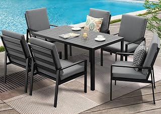 GLP Gartenlounge-Set Garten-Essgruppe, (Gartenmöbel Set, 7-TLG., 6 Sessel, 1 Esstisch, inkl. Auflagen, Aluminium), Wetterfest Gartenlounge Set, 9400-P1+P2