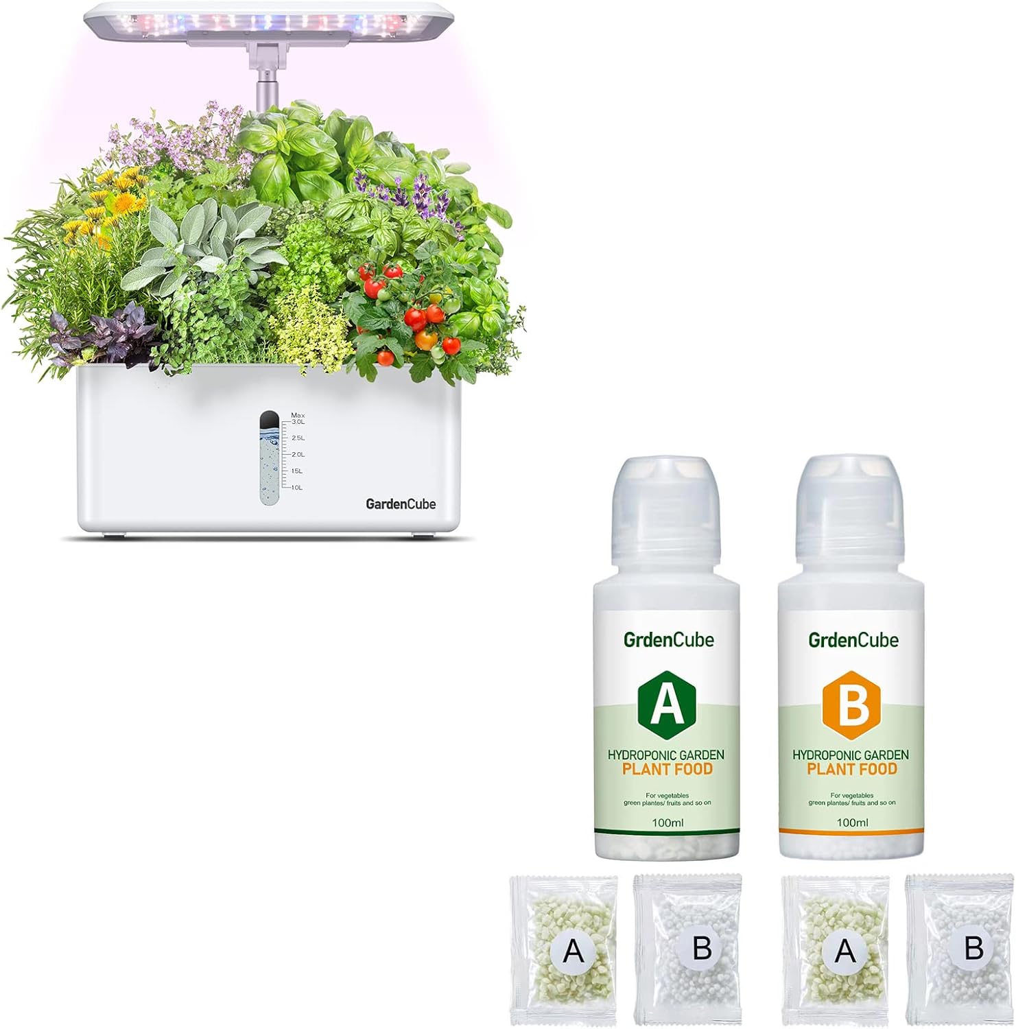 Hydroponics Growing System Indoor Garden: 8 Pods Herb Garden Kit Indoor & 600ml Plant Food House Plants Hydroponic Nutrients