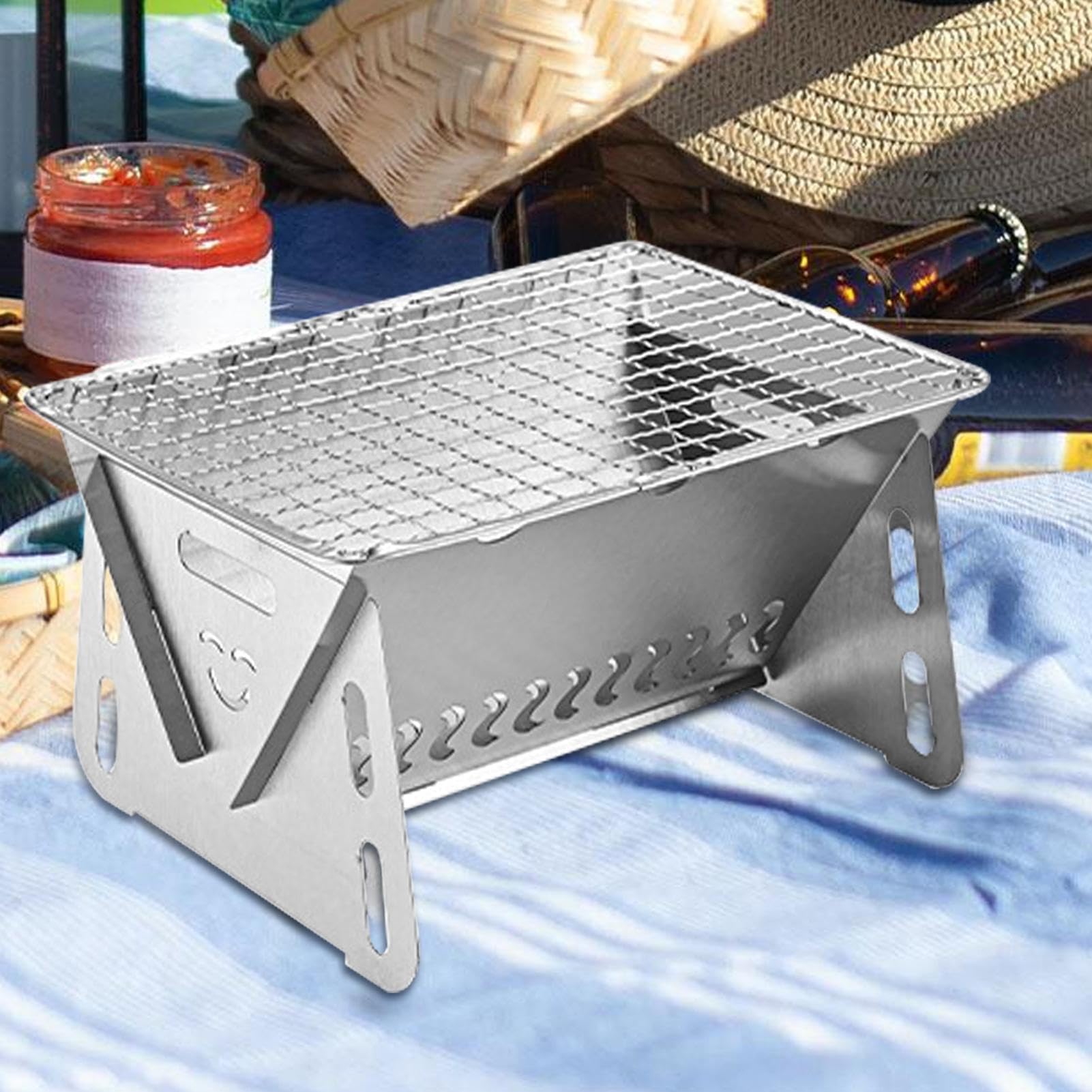 Grill na węgiel drzewny – przenośny grill na zewnątrz ze stali nierdzewnej na kemping, do ogrodu, na plażę i piknik, idealny do gotowania na świeżym powietrzu i tylnej klapy