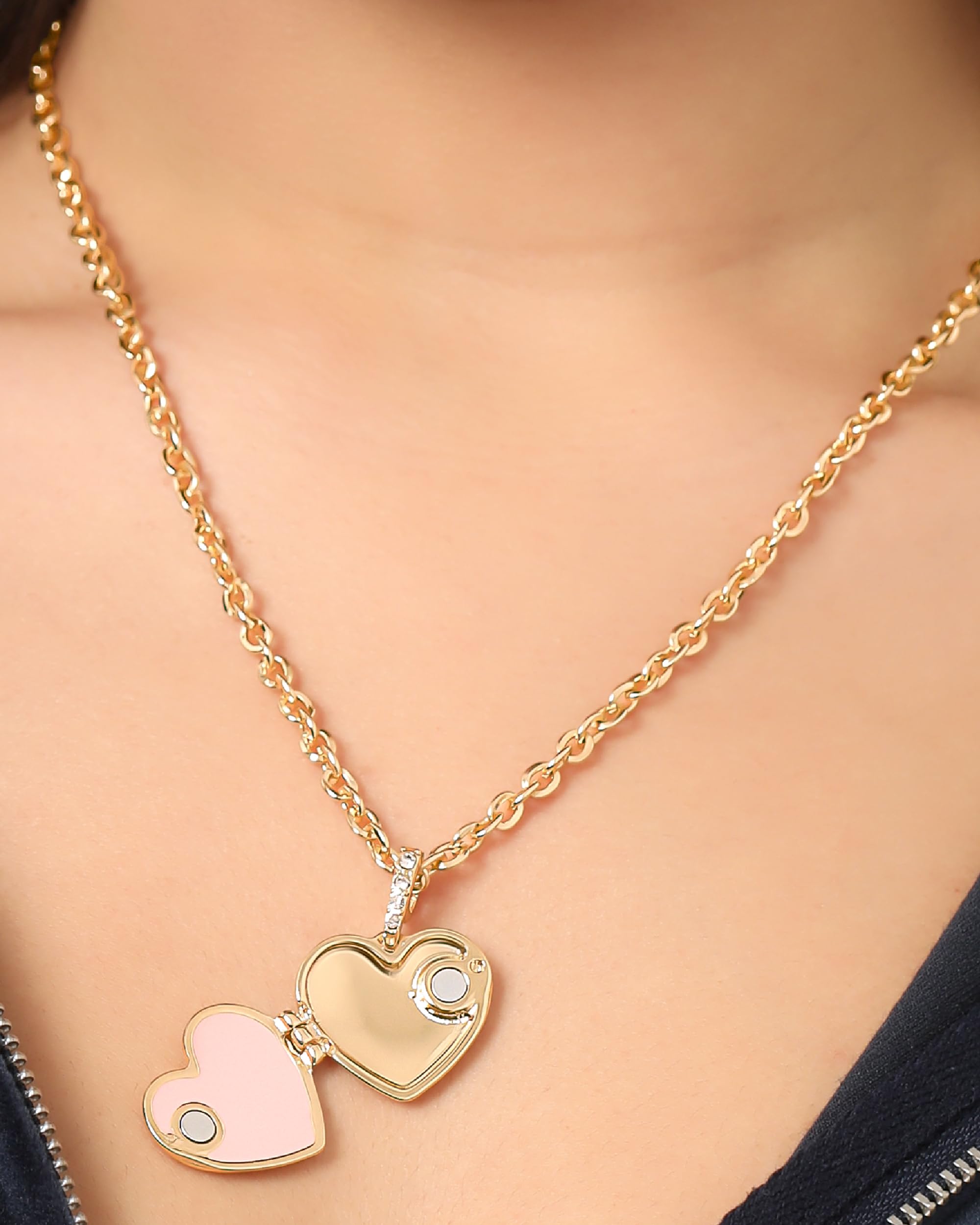 Juicy Couture Heart Locket Necklace for Women 18"+2", Gold-Tone Constellation Heart Necklace with Clear Stones and Logo