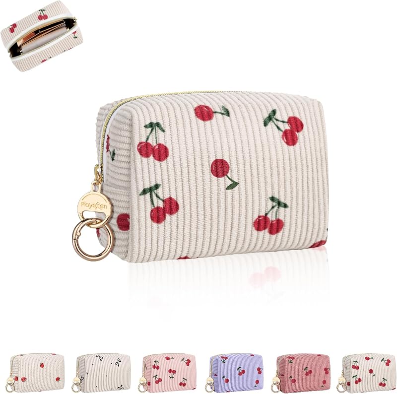 Necessaire de maquiagem Playexen em veludo cotelê, modelo C-Beige, 20,07 cm x 5,84 cm x 8,89 cm
