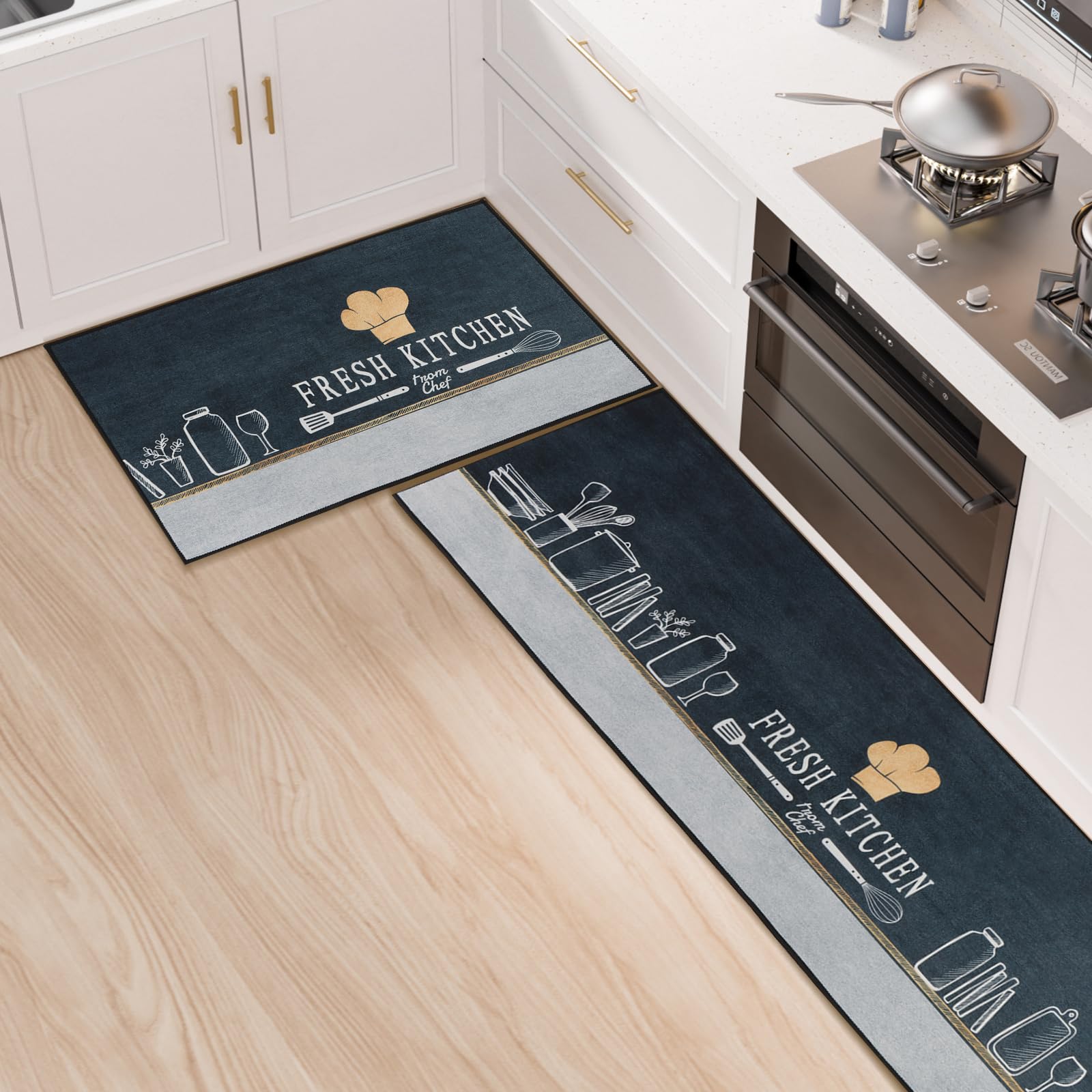 Set 2 Tappeti Da Cucina Morbidi Con Volpe Ad Acquerello – Antiscivolo E Lavabili 50x70 E 50x120 Cm - 3