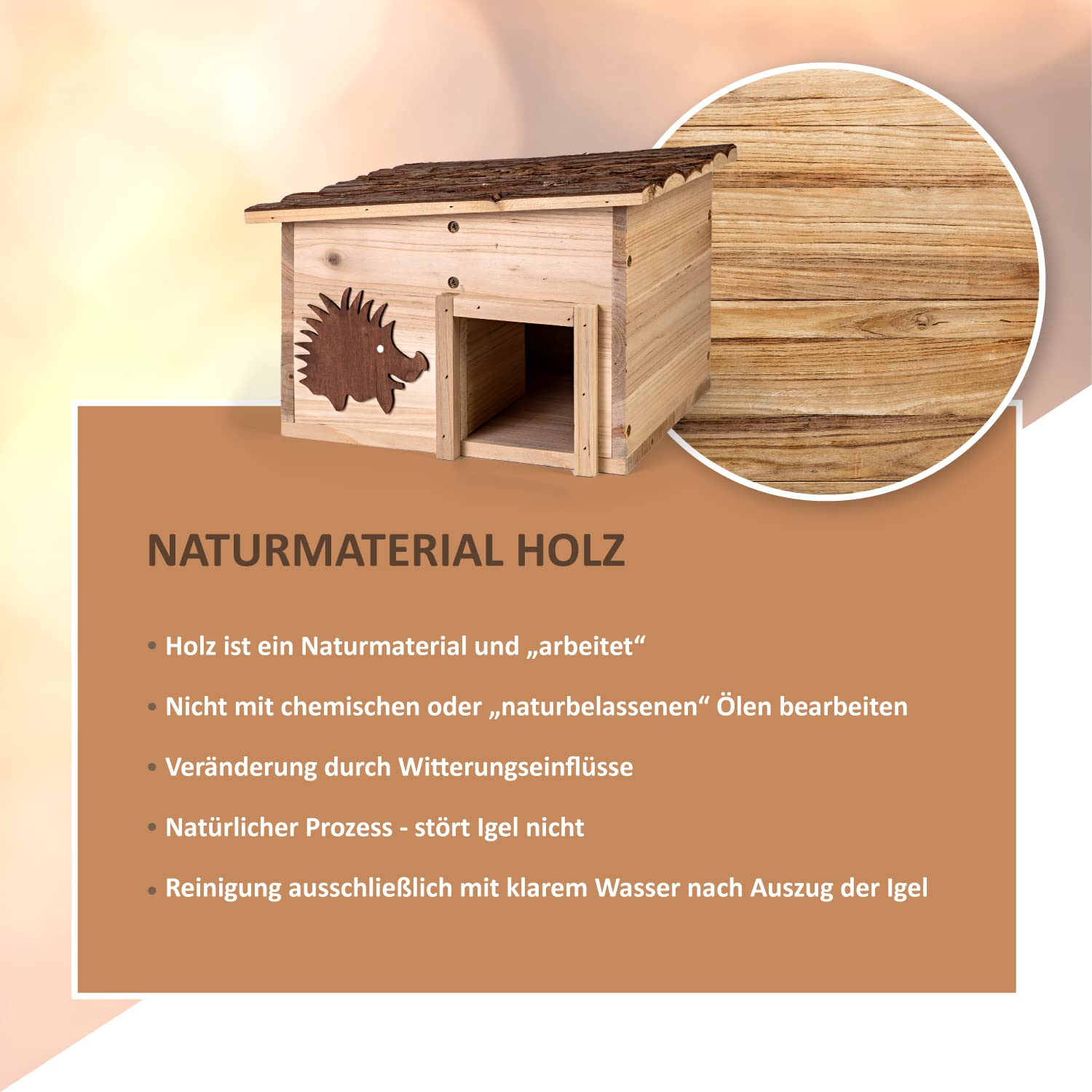 CULT Igelhaus mit Boden aus Holz 37 x 37 x 18 cm Igelhotel Labyrintheingang Igelfutter Haus Igelhütte Schlafhaus Deko Garten