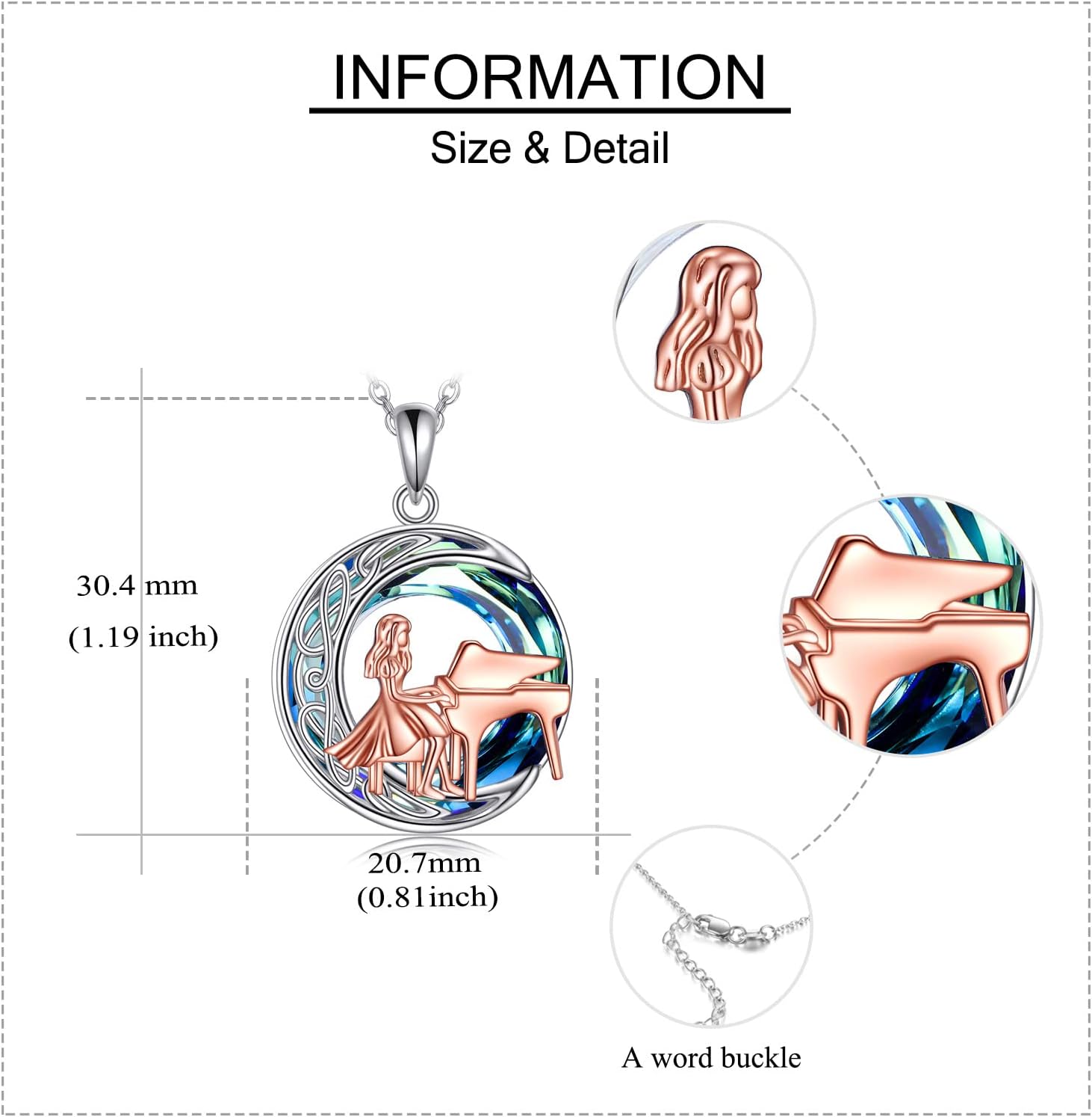 MONGAS Piano Necklace Sterling Silver Piano Pendant Necklace Music Jewelry for Women Pianist - Image 3