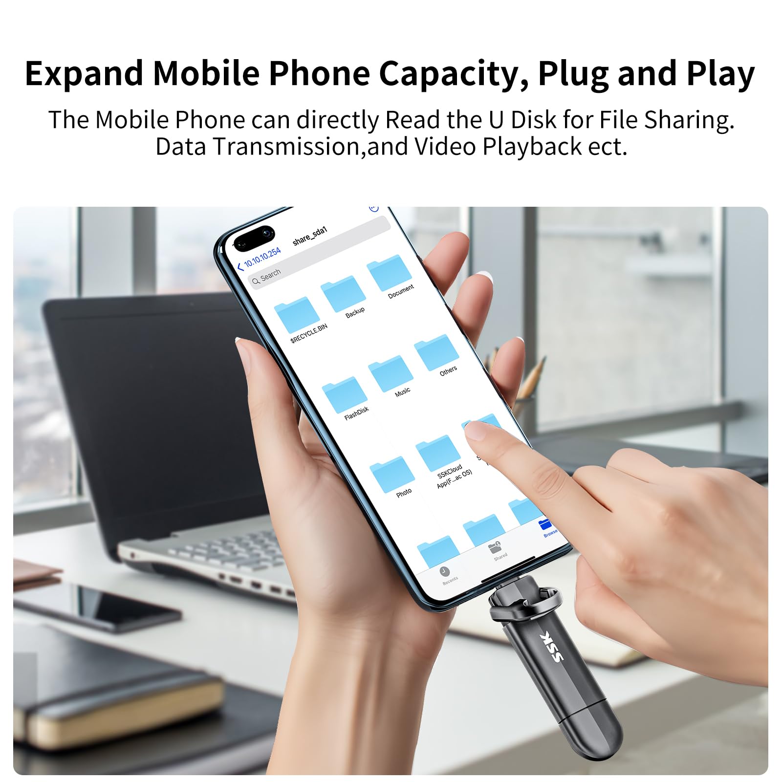 SSK Unità USB da 256 GB, SSD esterna veloce 550 MB/s 2 in 1 Dual-Drive Tipo C + A USB3.2 Gen2 ThumbDrive SSD a stato solido per iPhone 15/16/17/PS4/Android Phone/Tablet/Windows/Mac