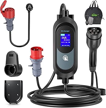 Mobile Wallbox 11 kW Charger Type 2, [6 m, 3-Phase] Charging Cable Type 2 CEE Plug, 6-16A EV Charger Type 2 Charging Cable, Schuko, EV Charger and Mobile Charging Station, Timed Charging