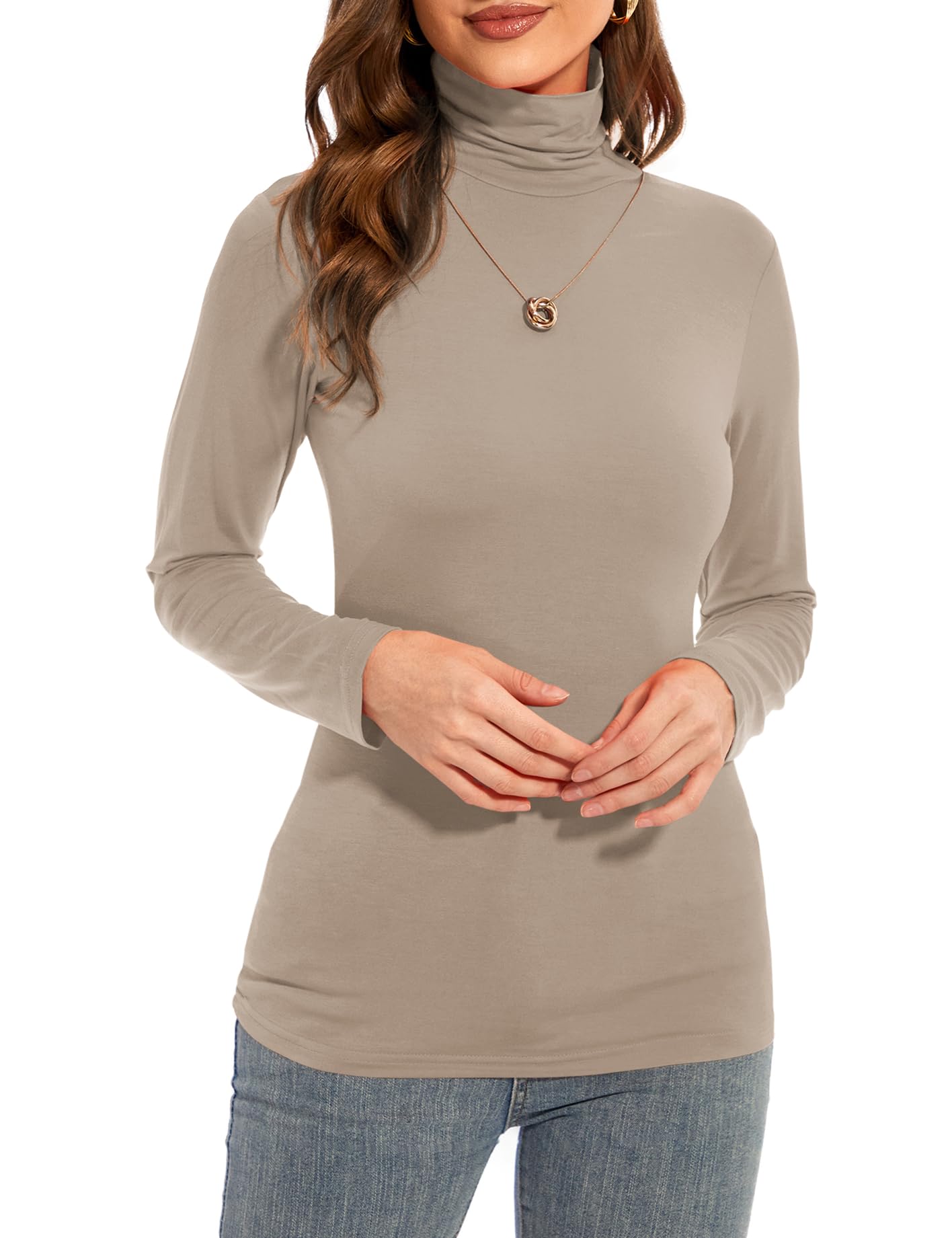 Womens Long Sleeve Turtleneck T-Shirts Casual Lightweight Slim Fit Cozy Base Layer Top