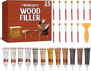 Furniture Repair Kit 25PC - Brushes, Markers, Scraper, Resin Wood Filler, Fillers with Wood Putty, Any Color Wood Combination, Scratch & Molding Repair, Restore Laminate Vinyl Veneer Flooring