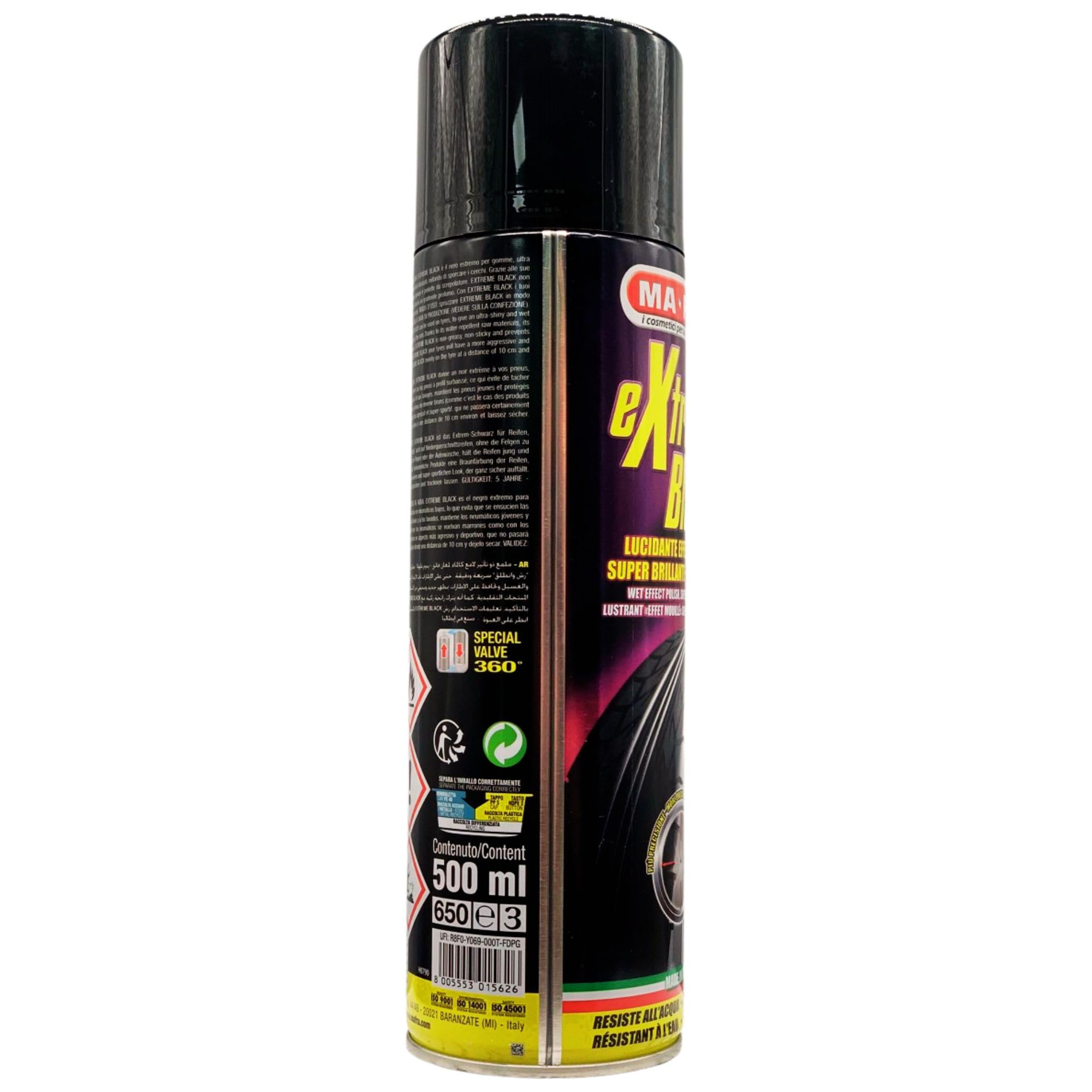 FEI FAN Lucidante Effetto Bagnato per Gomme Extreme Black Super Brillante, Lunga Durata e Resistente all'Acqua. Nero Estremo per Le Gomme 500ml (2 Spray)