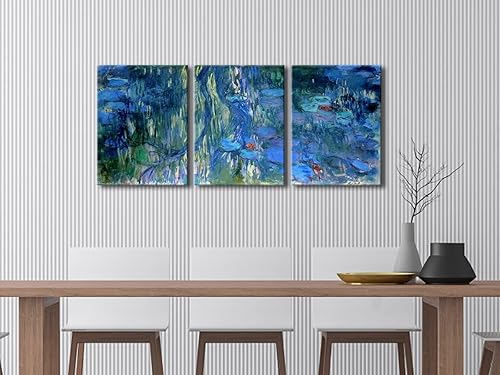 Miniatura 4 de Wieco Art Claude Monet - Lienzo impreso con lirios de agua, reflejos de sauce llorando por Claude Monet, pinturas al óleo, ilustraciones sobre