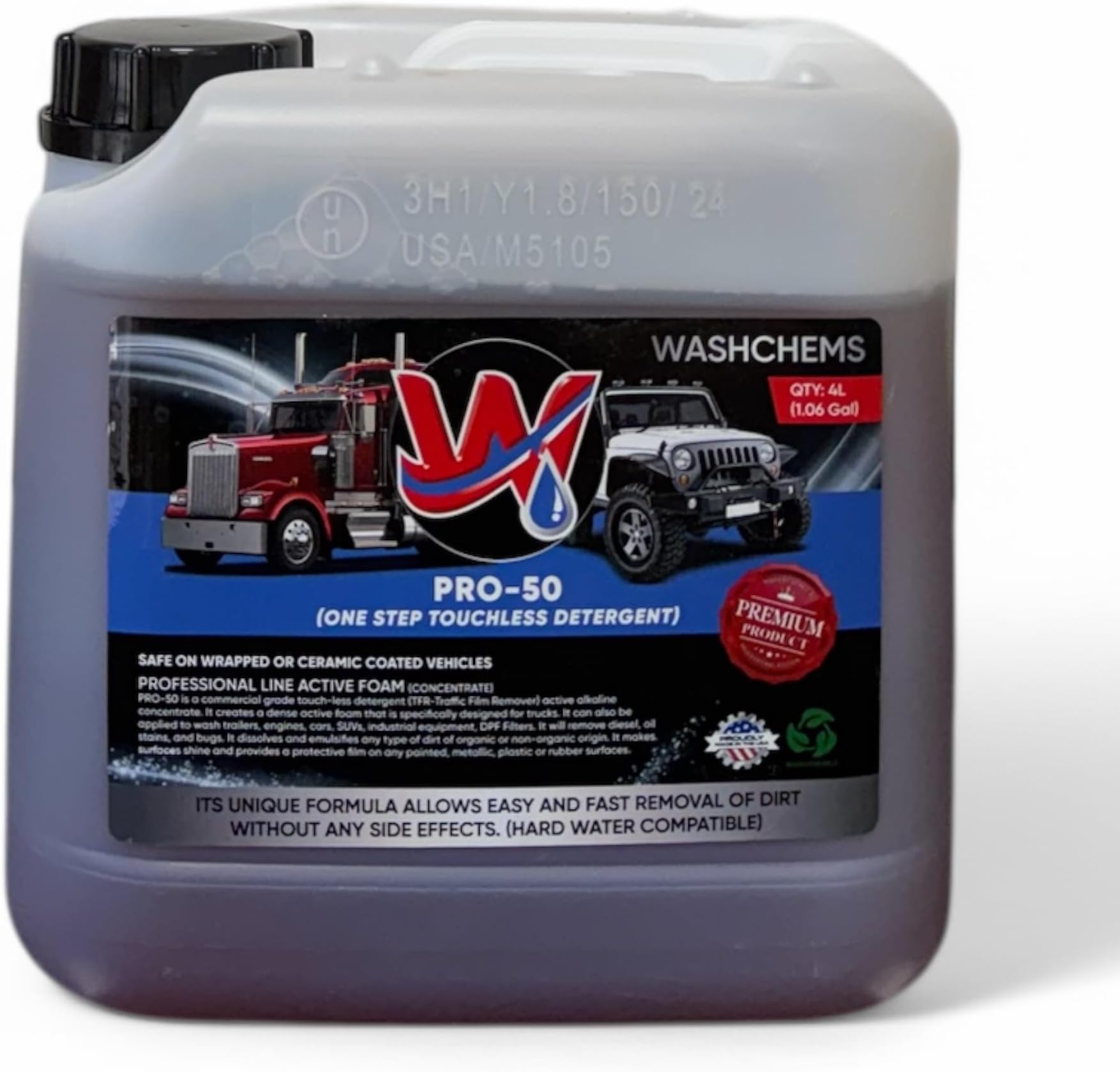 Wash Chems Pro 50 Touchless One Step Car Wash Detergent Soap Concentrate No Brushing, Commercial Grade Professional Auto Foam Cleaner Also Great for Trucks & Tractors