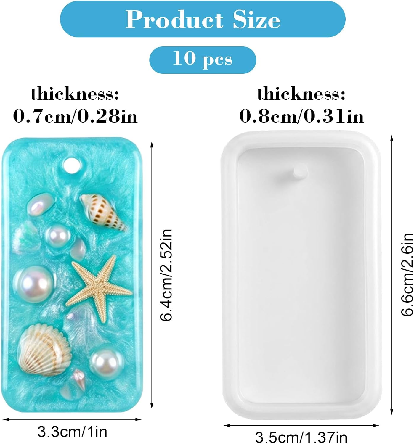 10PCS Resin Keychain Jewelry Casting Molds, Rectangular Resin Silicone Molds, DIY Pendant Resin Bookmark Mold Epoxy for Handmade Craft Making