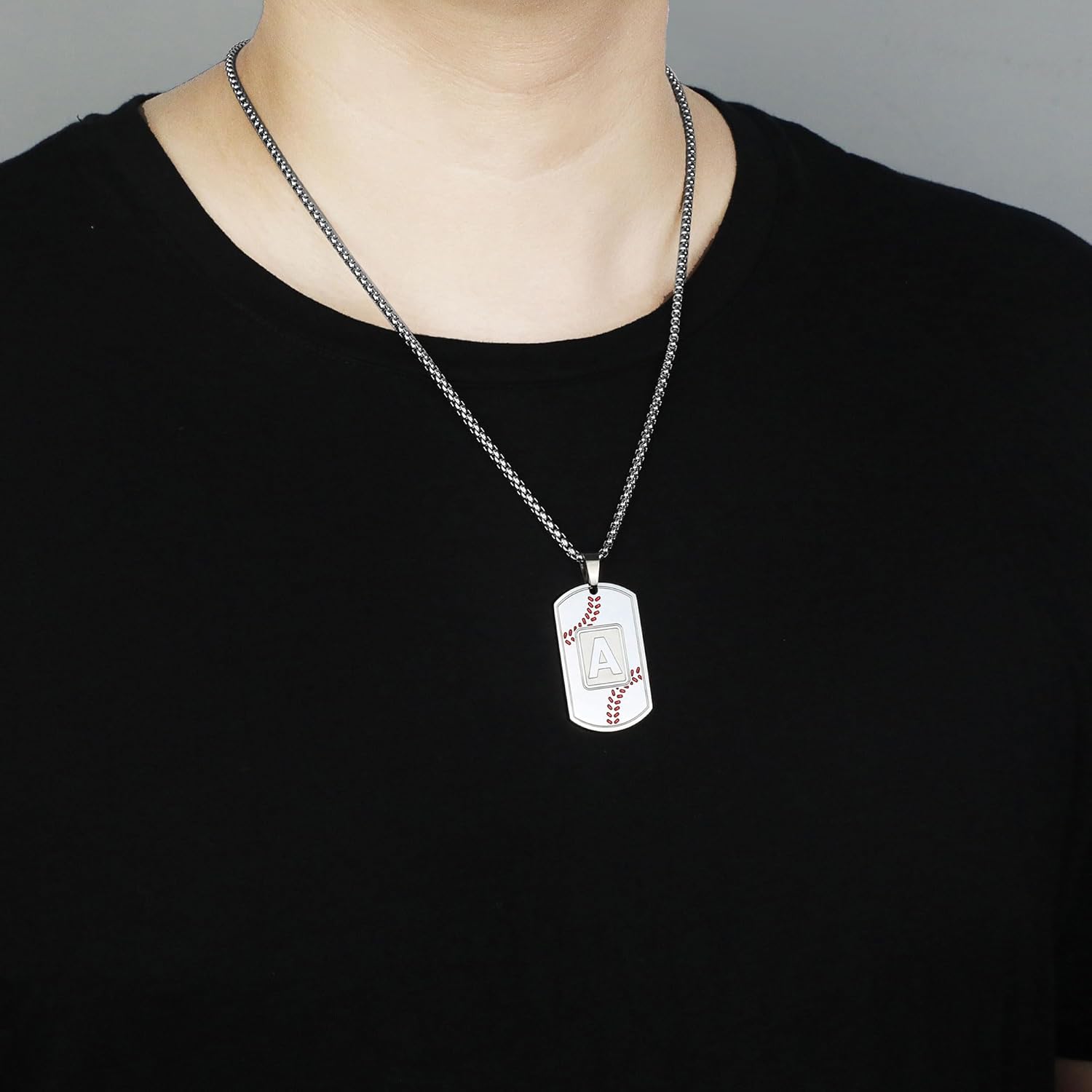 A-Z Dog Tag Necklace for Men - Baseball Charm Pendant, Stainless Steel Chain 22+2 Inches, Personalized Sports Athletes Jewelry Gift - Image 4