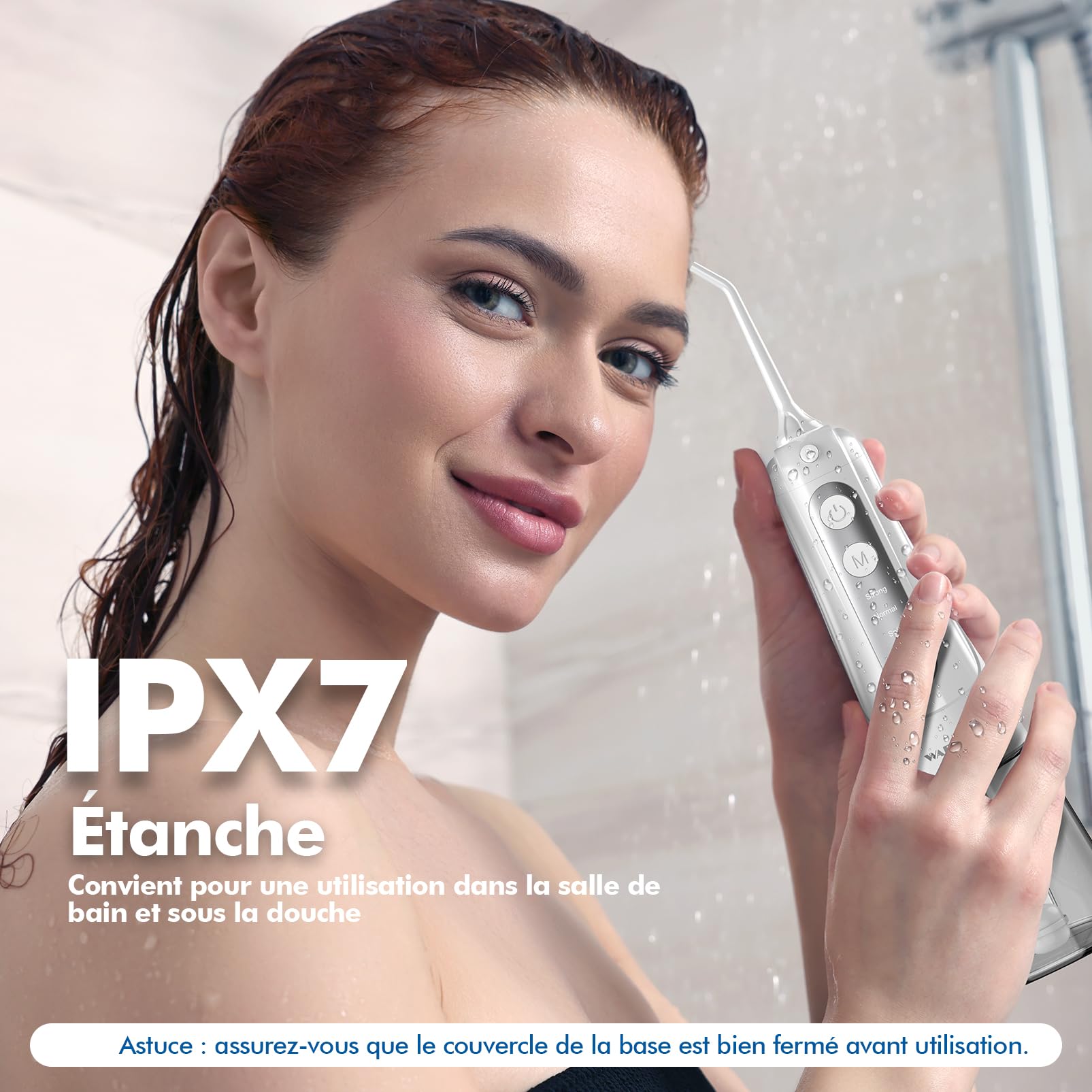 Jet Dentaire Hydropulseur, avec 4 Embouts Jet, Réservoir 300ML, Irrigateur Oral Portable avec 4 Modes, Étanchéité IPX7, Rechargeable, Nettoyage Dentaire pour Adultes à Domicile et en Voyage