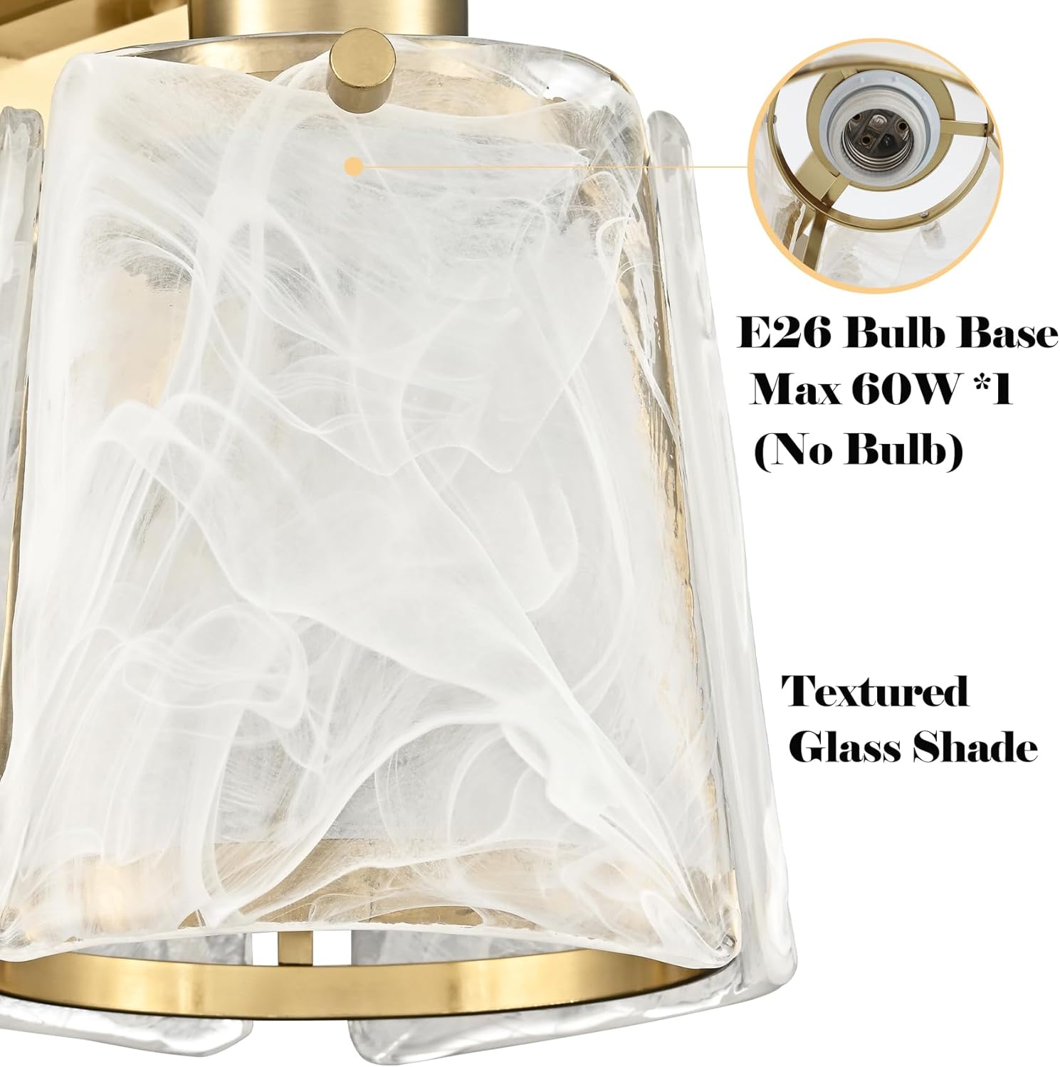 DAYCENT Modern Gold Wall Sconce 1-Light Unique Glass Sconces Wall Lighting Hardwired Small Brass Wall Light Fixtures for Bedroom Hallway Bathroom Living Room, E26 Base