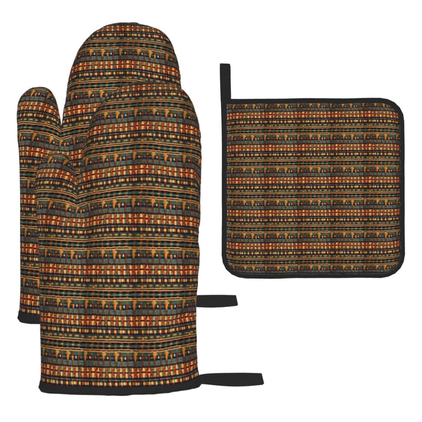 African Classic Weave Print Oven Mitts Kitchen Gloves Set Everyday Baking Grilling Microwaving Cooking Gift