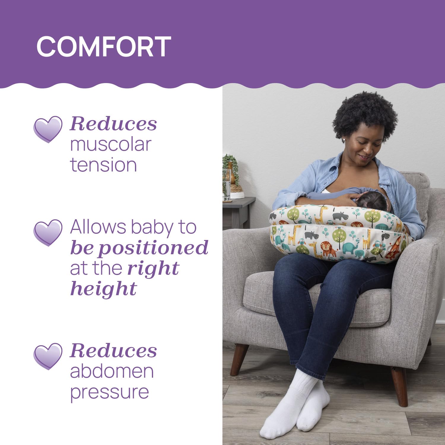 Boppy Cojín Deluxe de Lactancia para Bebés de 0+ Meses, Forma Ergonómica con Soporte para Mamá y Bebé, Soporte Bebé para la Lactancia Materna y con Biberón