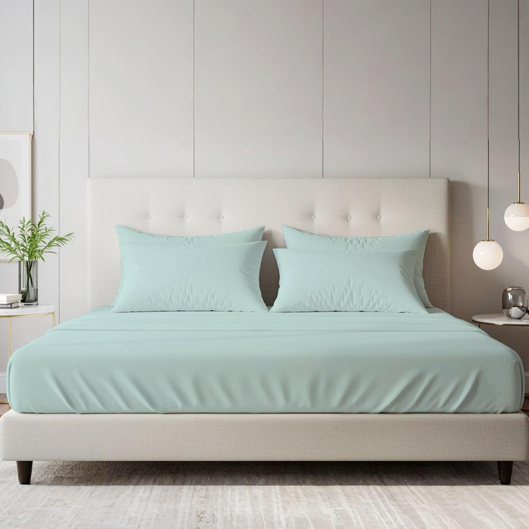 Bloombedding Duck Egg 100% Egyptian Cotton 400Tc King Size Fitted Sheet, 40Cm Deep Pocket