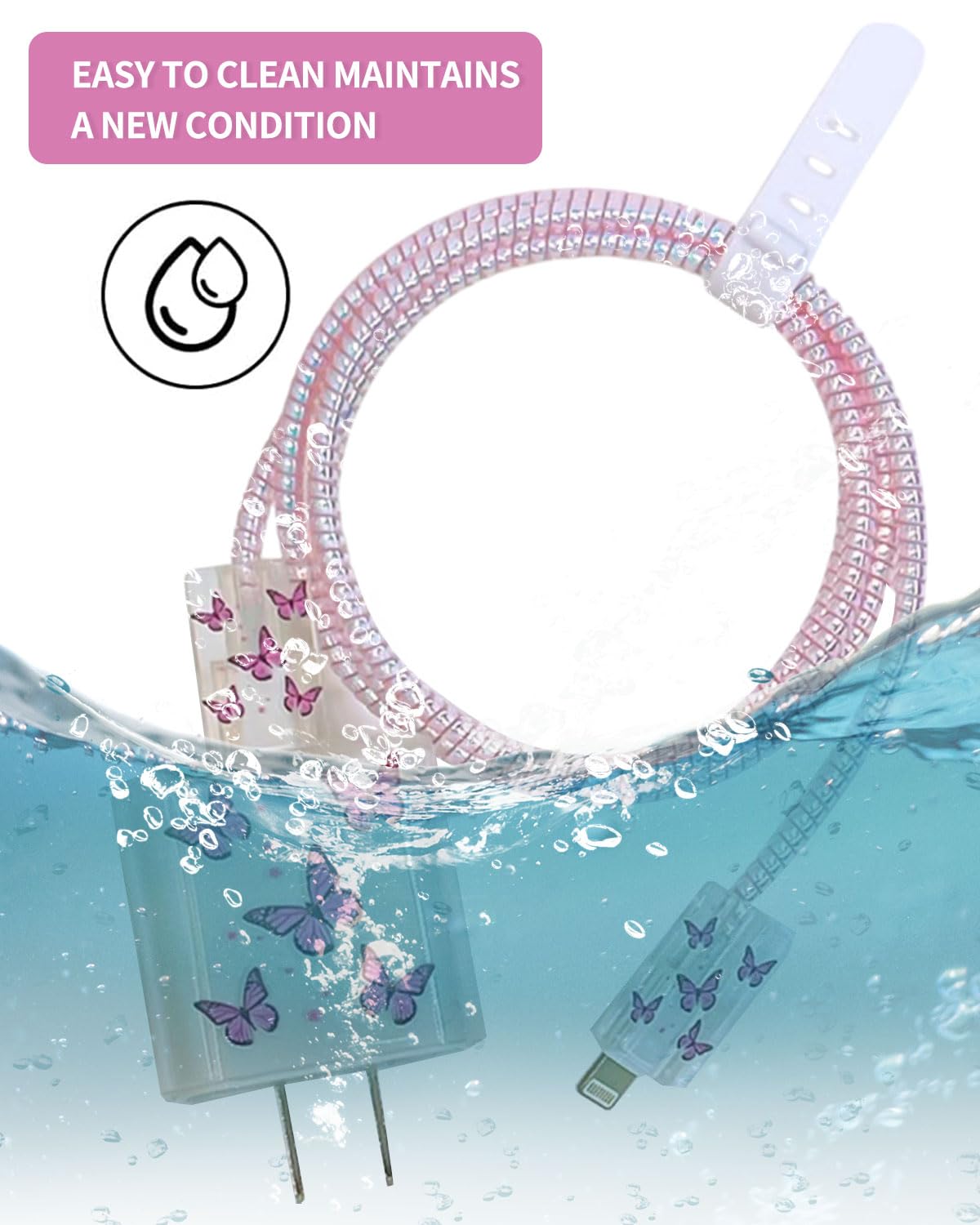 Protezioni a Forma di Fiore, Kits di Cavi Protezioni Compatibile con iPhone, Protettivi per Caricabatterie USB-C per Donne, Antigoccia Impedisce de Cavo Linee Dati, Anti-Rottura da Gatto(Rosa)