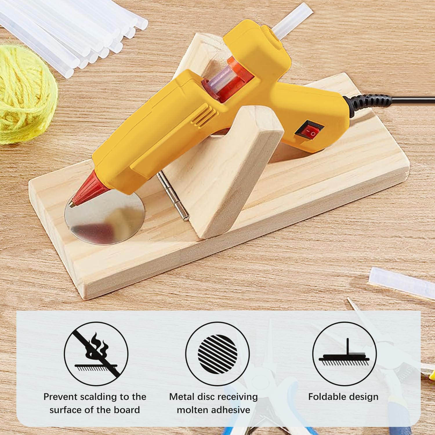 WAYUTO Folding Wooden Hot Glue Gun Holder Stand for Craft Room - Large Rack Base Organizer