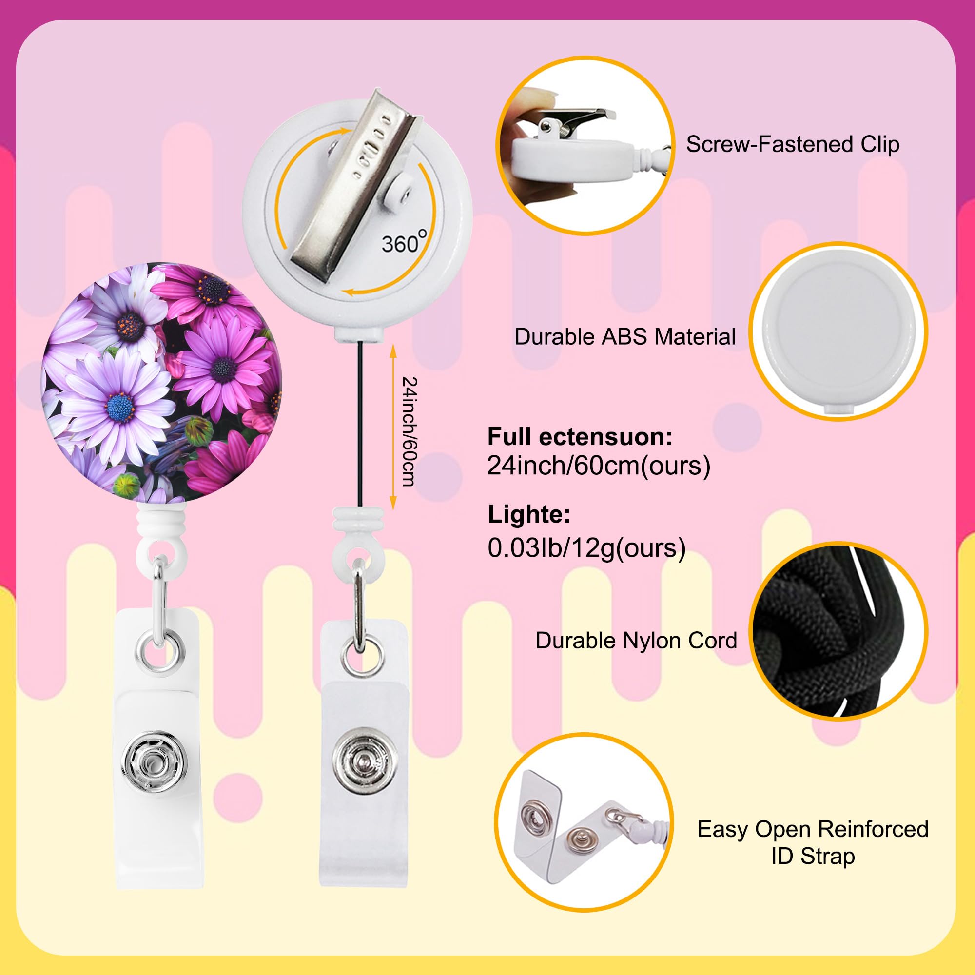 Red Rose ID Badge Holder Set With Lanyard & Retractable Reel - Vintage Floral Design