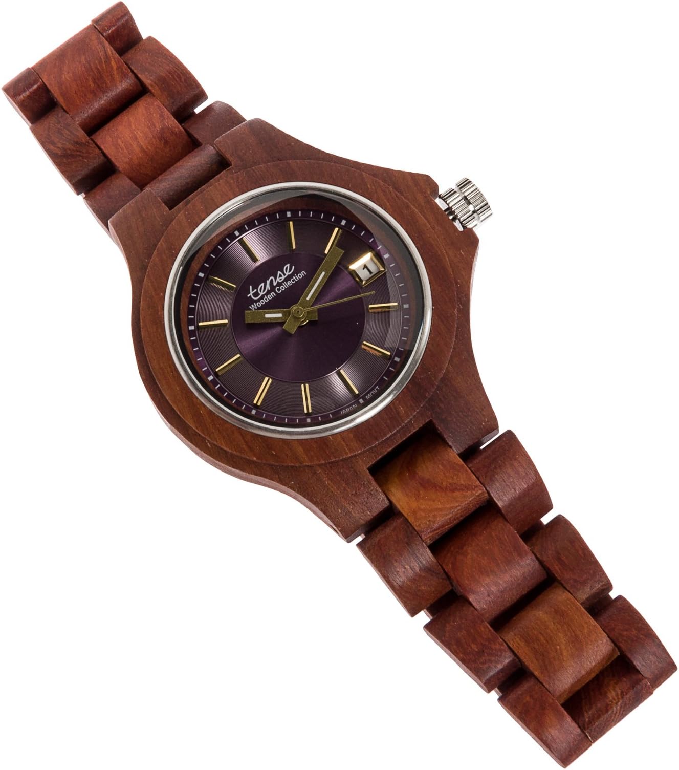 Tense Maple Wood Mens Rosewood Metallic Dial Watch G4302S-V