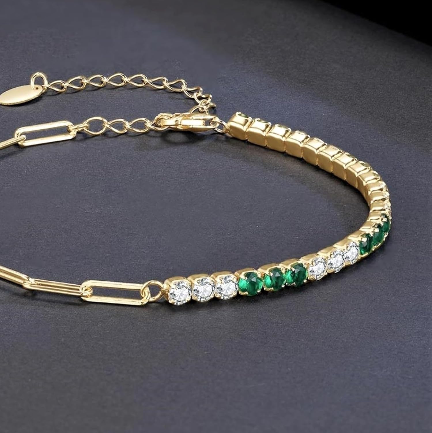 Platinum/14k Gold Plated 925 Sterling Silver Paperclip Link Chain Bracelet & Cubic Zirconia Tennis Bracelet for Women, Infinite Adjustable CZ Bracelets - Image 7