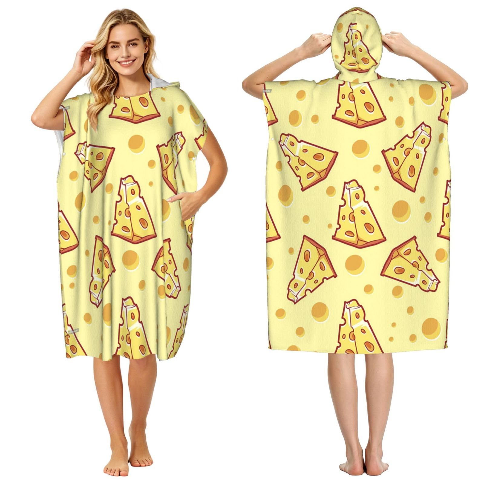 Poadnly Cheese Food, Adult Hooded Beach Towel 90 x 110 cm,Changing Bath Robe, Surf Poncho Towel For Women Men
