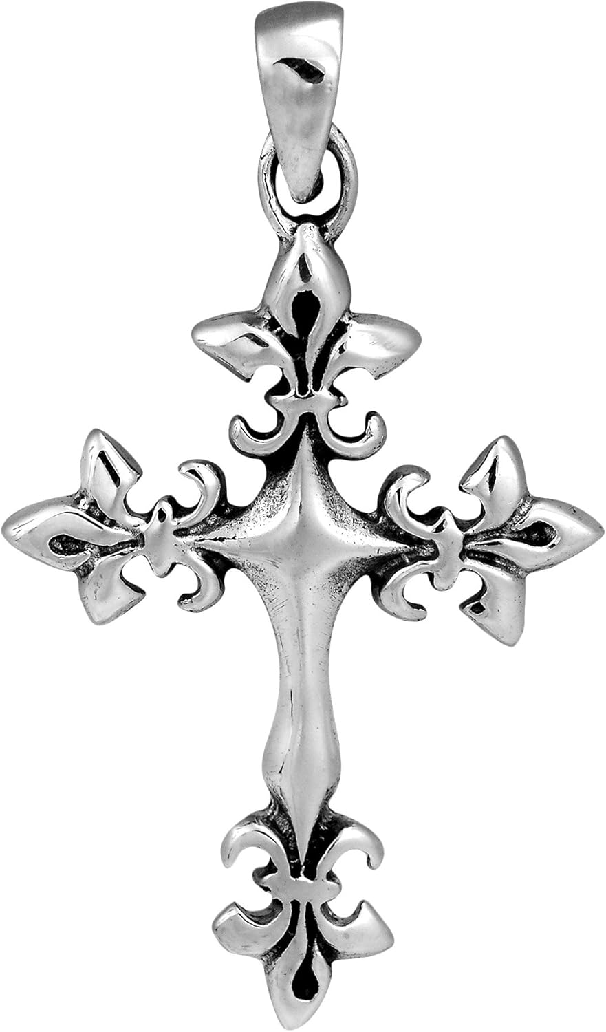 AeraVida Avant Garde Fleur-de-Lis Cross .925 Sterling Silver Pendant