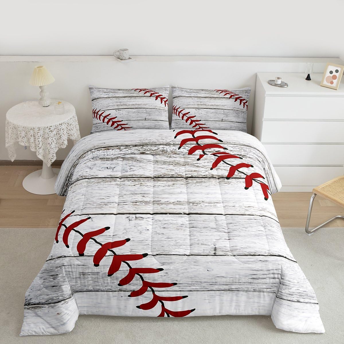 Feelyou Baseball Pattern Bedding Set for Girls Boys Children Sports Theme Comforter Set 3D Ball Pattern Comforter Room Decor Baseball Games Duvet Set Athlete Competitive Twin Size Quilt Set