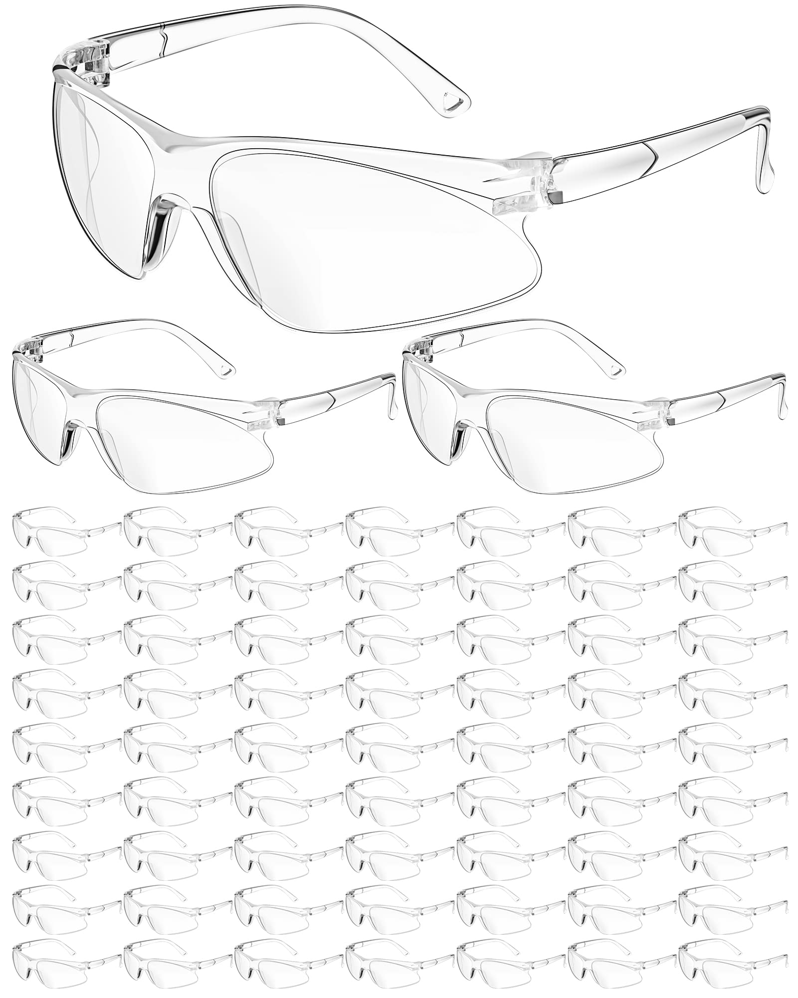 Xuhal 100 Pair Safety Glasses Bulk Clear Eye Protection Ansi Z87.1 Protective over Eyeglasses