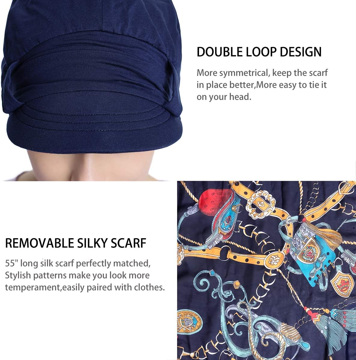 JarseHera Chemo Hats for Women Bamboo Cotton Lined Newsboy Caps with Scarf Double Loop Headwear for Cancer Hair Loss - Image 3
