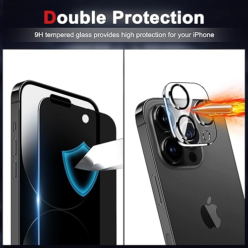 Miniatura 3 de [Paquete de 2+3] Protector de pantalla de privacidad para iPhone 14 Pro Max con protector de lente de cámara, antiarañazos, cobertura de borde