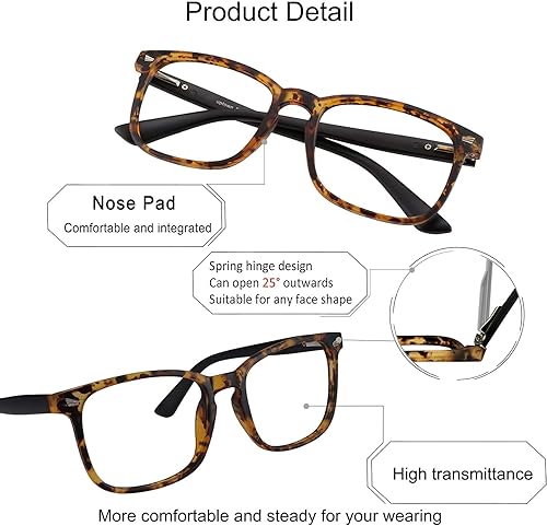 Miniatura 2 de Lentes de lectura bifocales con lentes transparentes, bisagra de resorte para mujeres y hombres (+0.00+1.00 aumento)