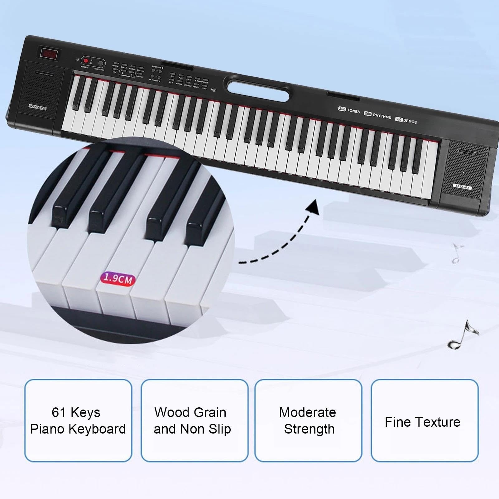 Piano Teclado Teclado De Piano Digital De 61 Teclas Tonos Y Ritmos Intensos Iluminación Portátil Teclado Electrónico De Piano(Converter 1)